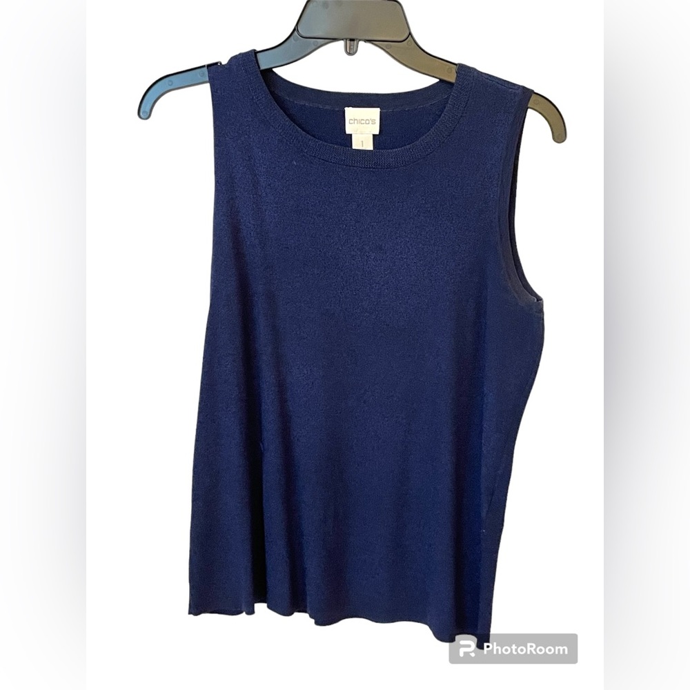 Blue/black marled knit sleeveless tank top